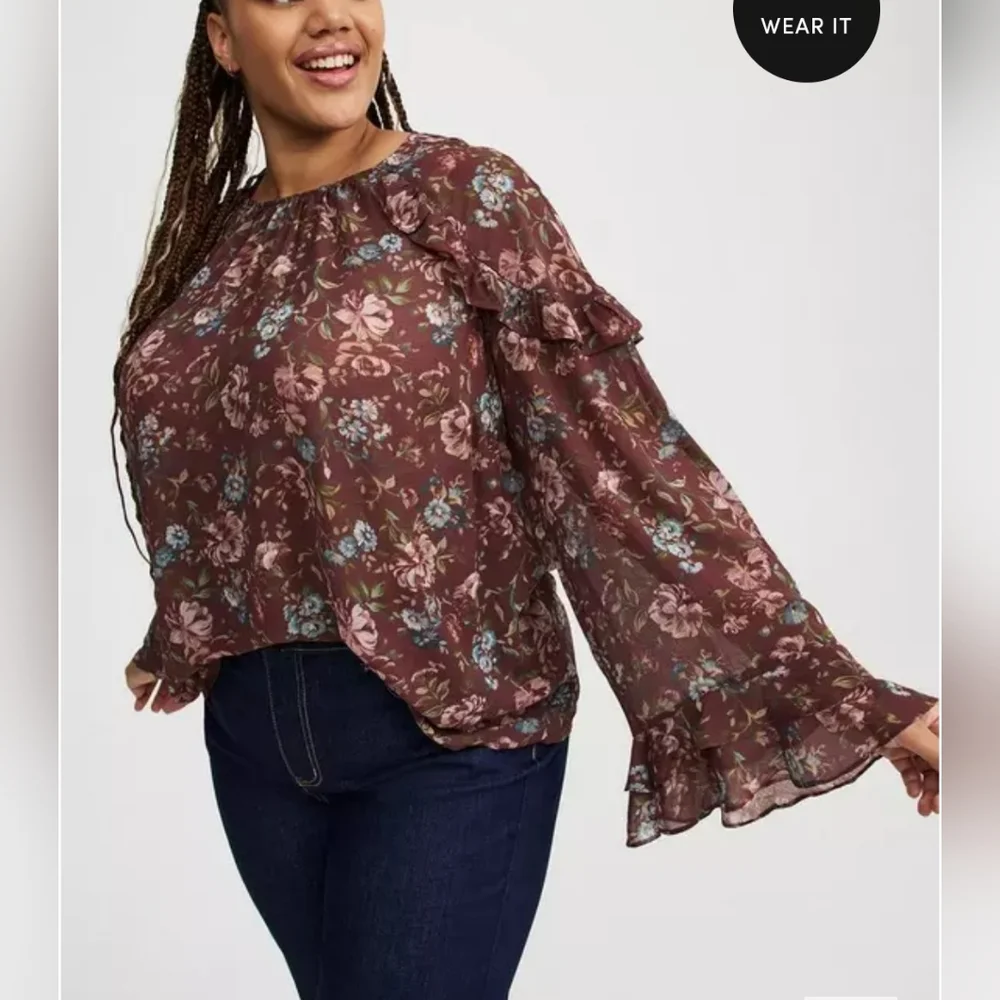 Torrid Chiffon Ruffle Ruffle Sleeve Top - Picture 3 of 10